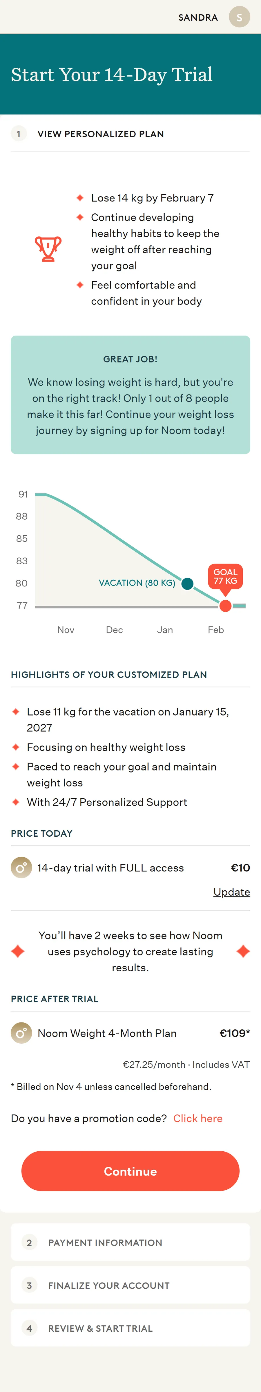 Noom — €10 today, €109 for four months on Nov 4 (mobile)