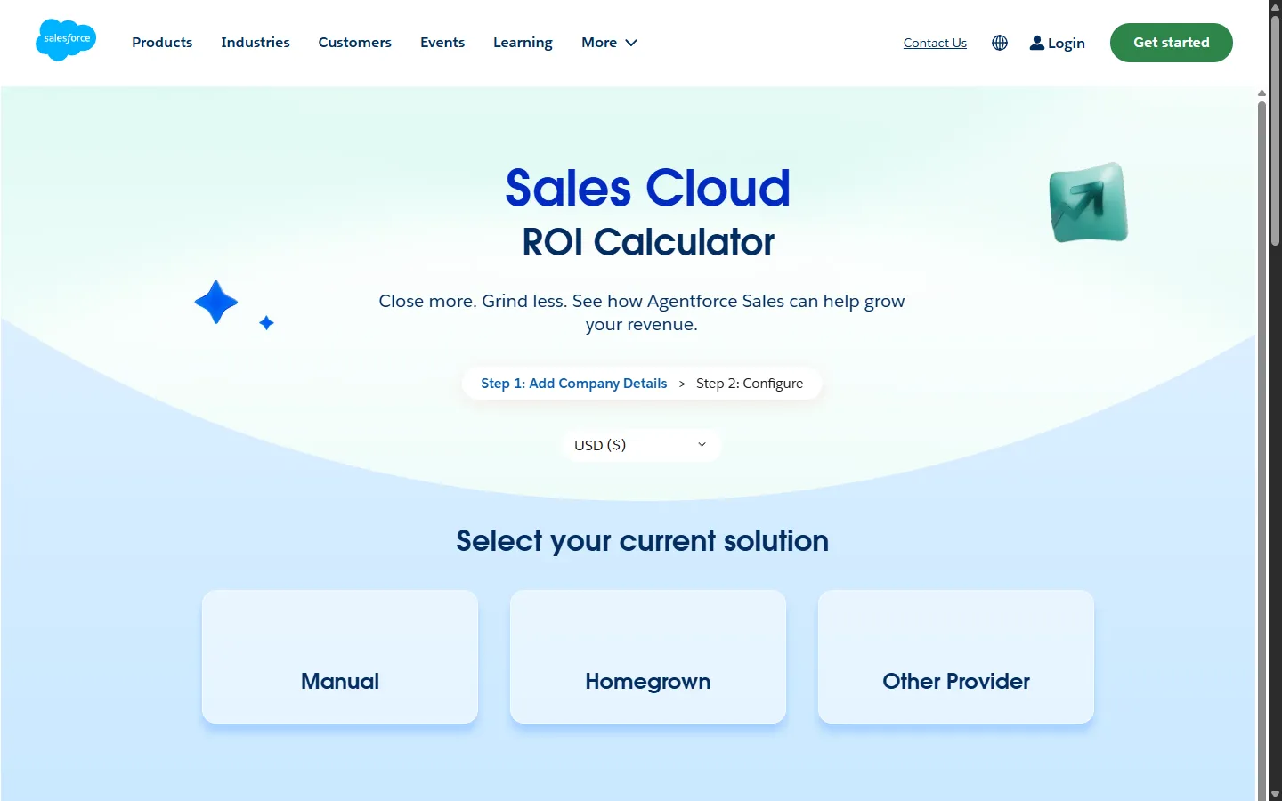 Salesforce — Two clicks: what you use, how big you are (screen 1)