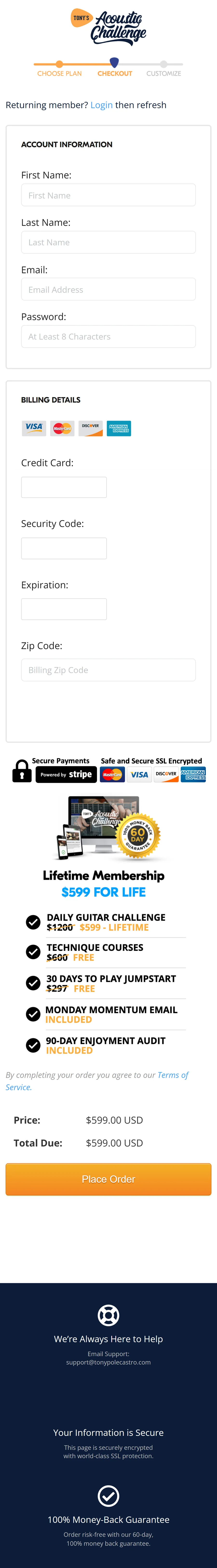 Tony's Acoustic Challenge — Lifetime Membership, “$599 FOR LIFE” (mobile)