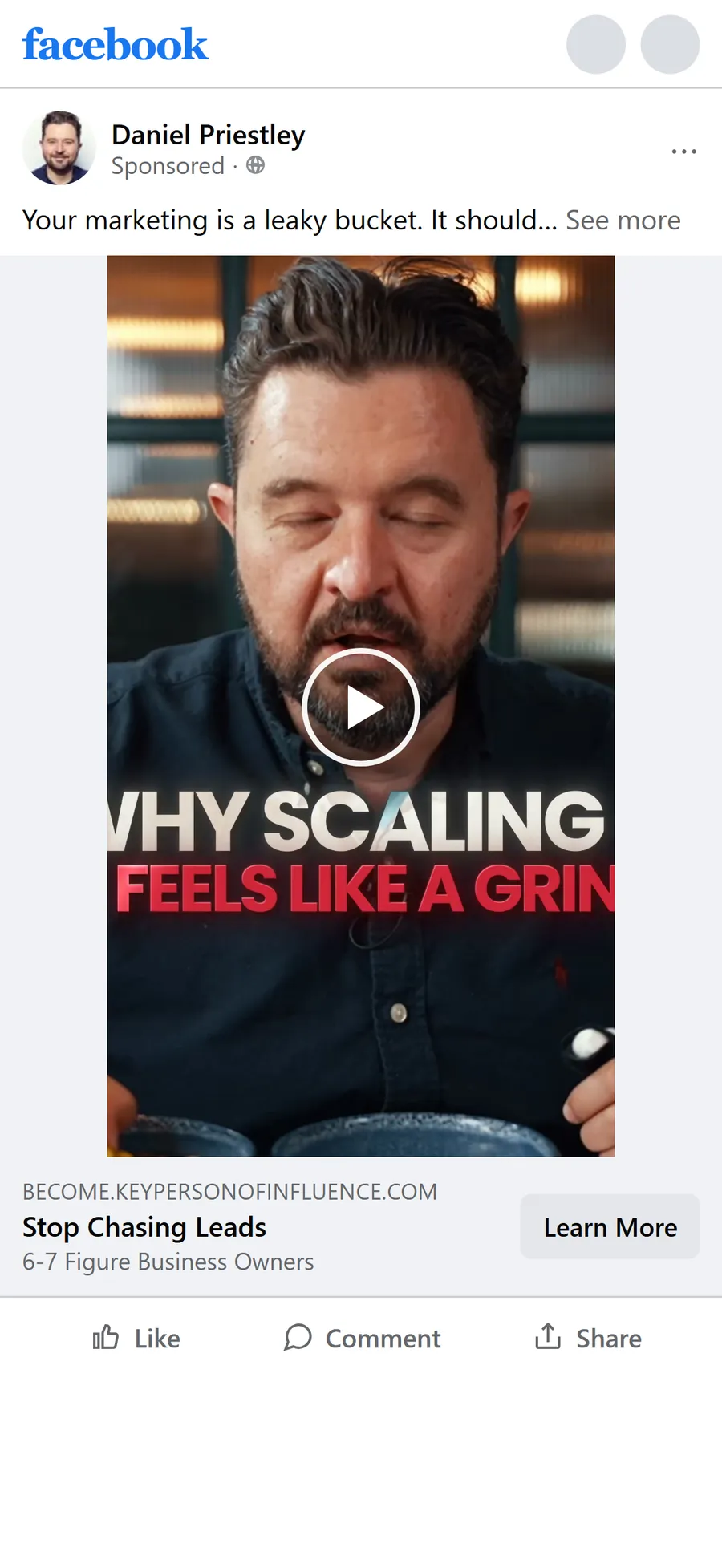 Dent Global — "Your marketing is a leaky bucket" ad (mobile)