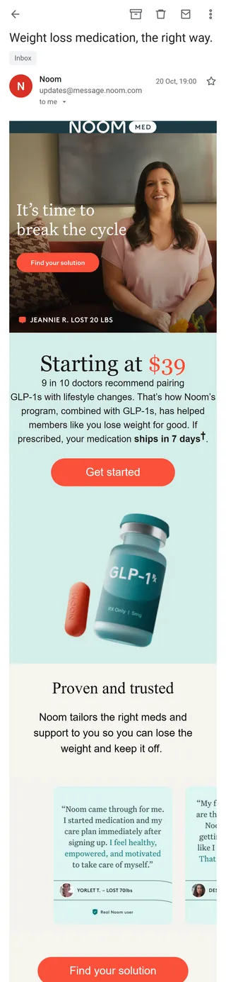 Noom — "Weight loss medication, the right way."