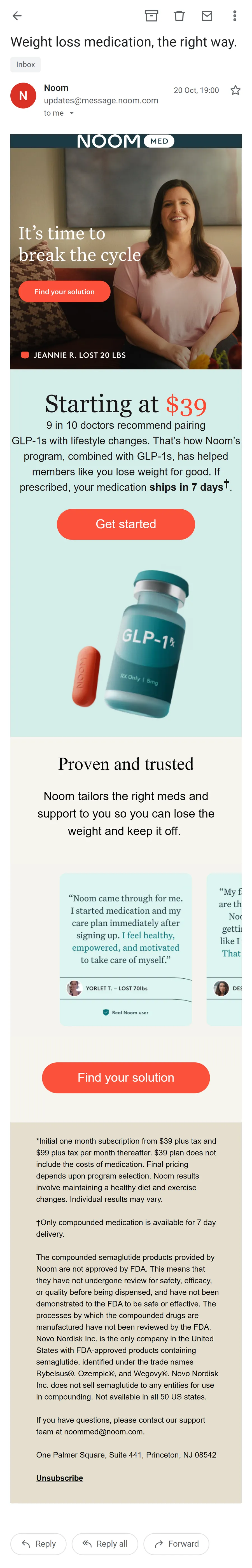 Noom — "Weight loss medication, the right way." (mobile)