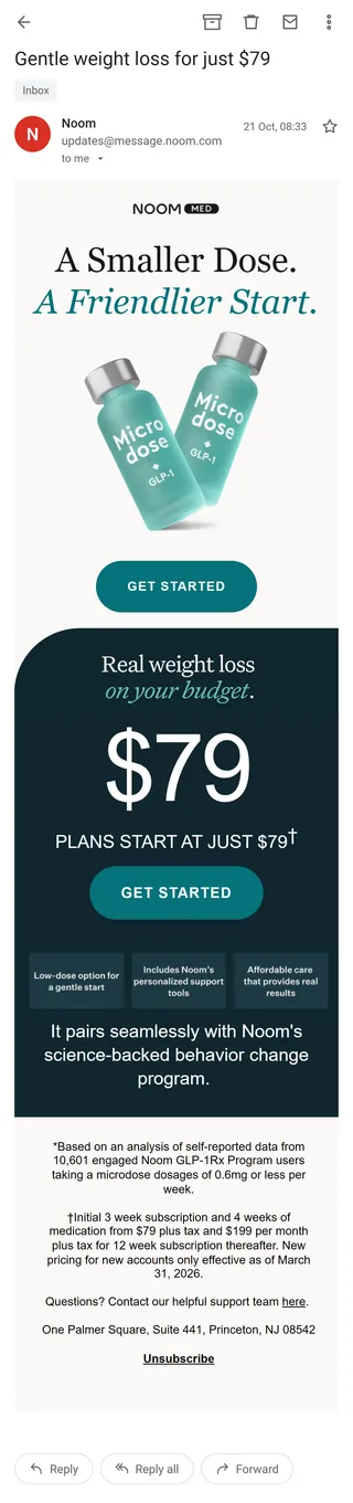 Noom — "Gentle weight loss for just $79"