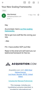 Acquisition.com — "Your New Scaling Frameworks" delivery email