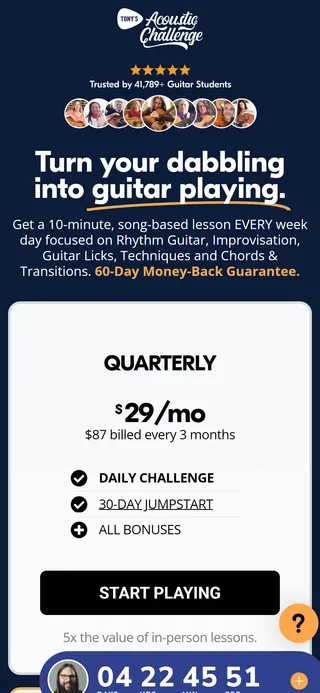 Tony's Acoustic Challenge — $87 a quarter or $197 a year, with a weekly countdown