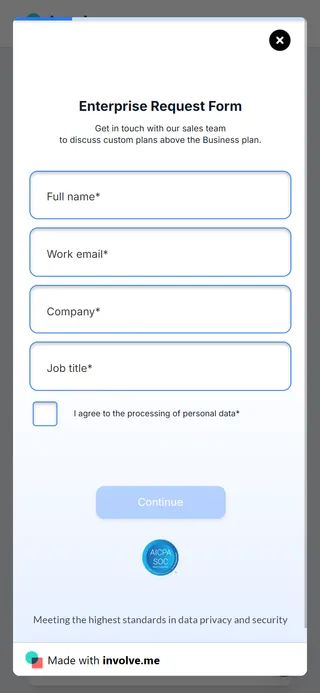 involve.me — Enterprise request form (5 screens)
