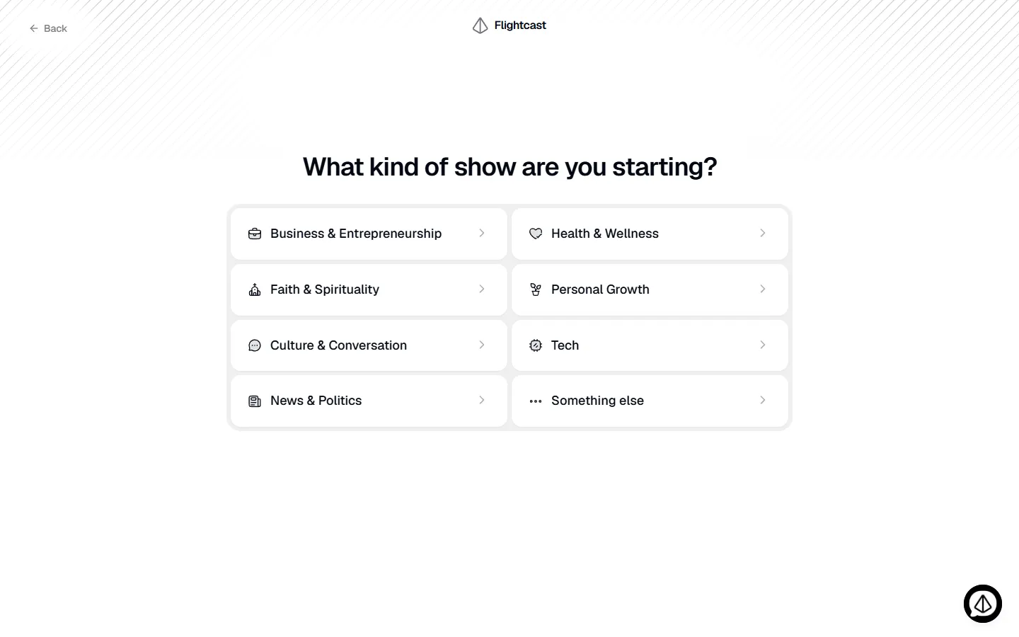 Flightcast — Starting a new show (screen 1)