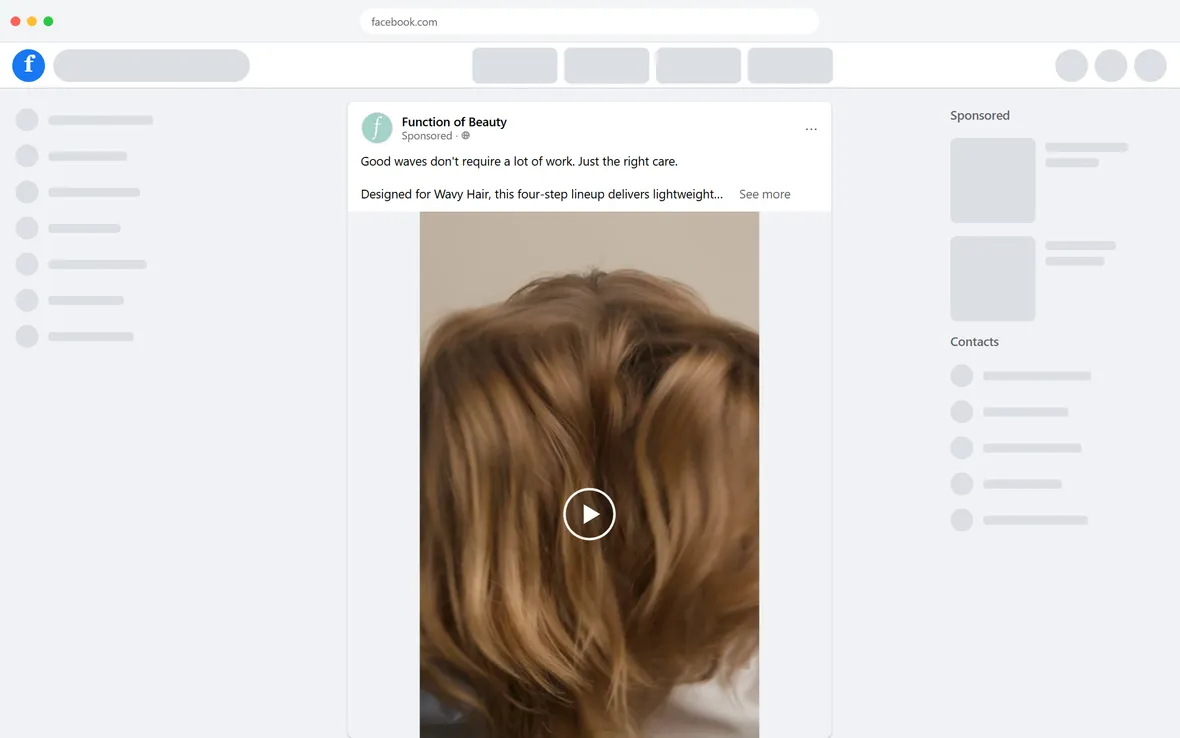 Function of Beauty — "More waves. Less weight." — wavy-hair video ad, Target only (desktop)