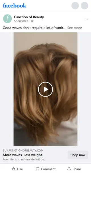 Function of Beauty — "More waves. Less weight." — wavy-hair video ad, Target only