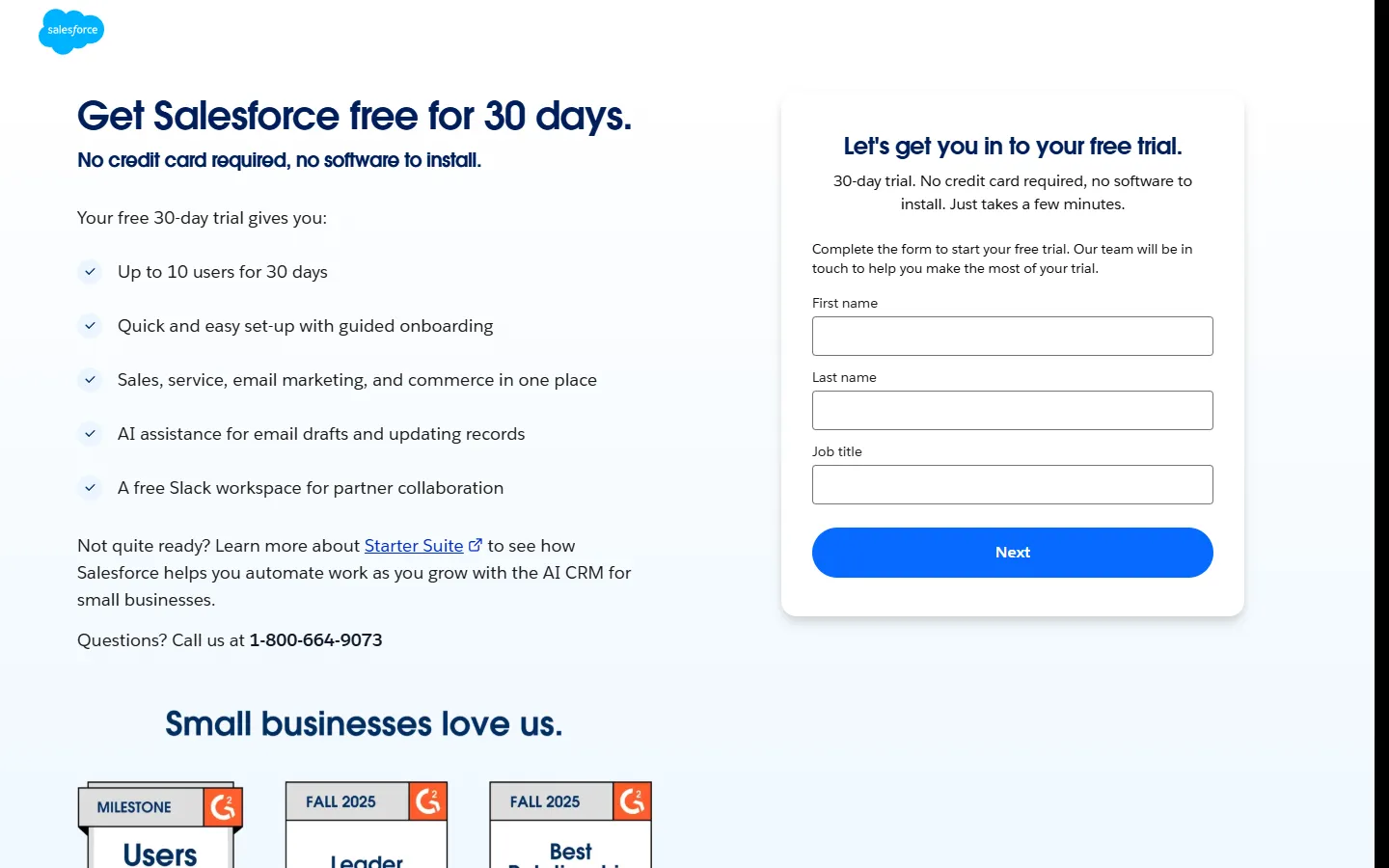 Salesforce — Three steps, contact details last (screen 1)