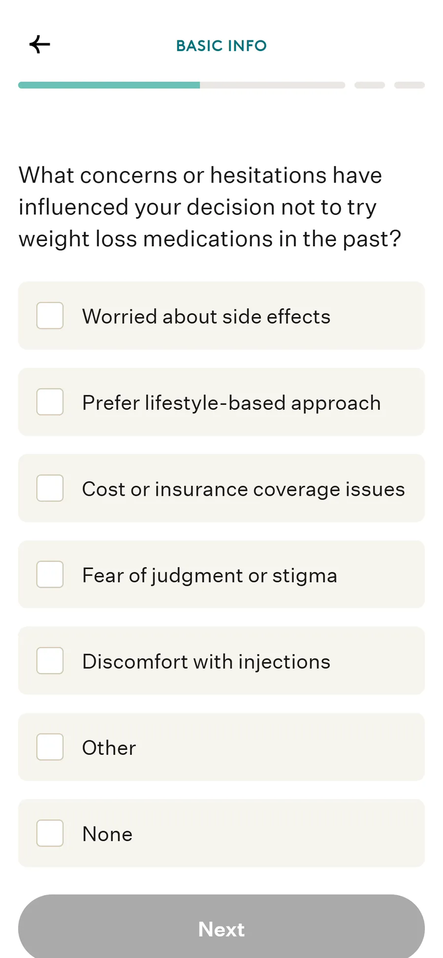 Noom — 32-screen medical intake before the email (screen 12)