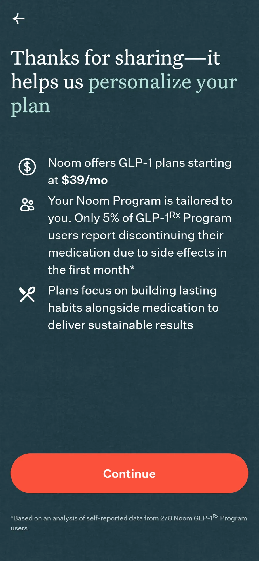 Noom — 32-screen medical intake before the email (screen 13)