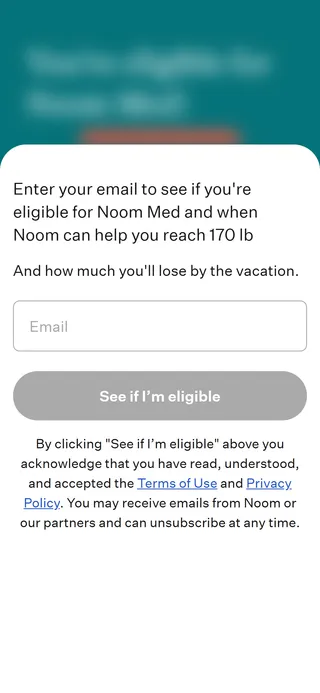 Noom — "You're eligible for Noom Med!" email gate