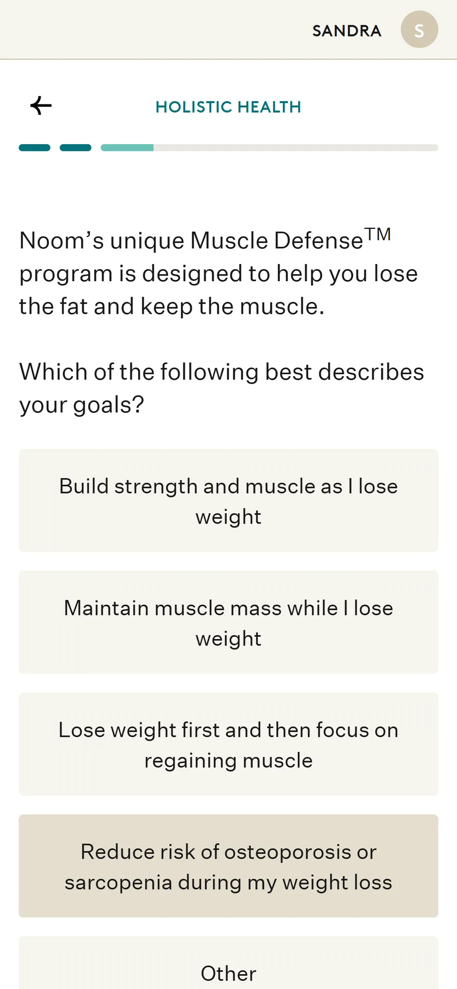 Noom — Holistic health and dosing questions (screen 5)