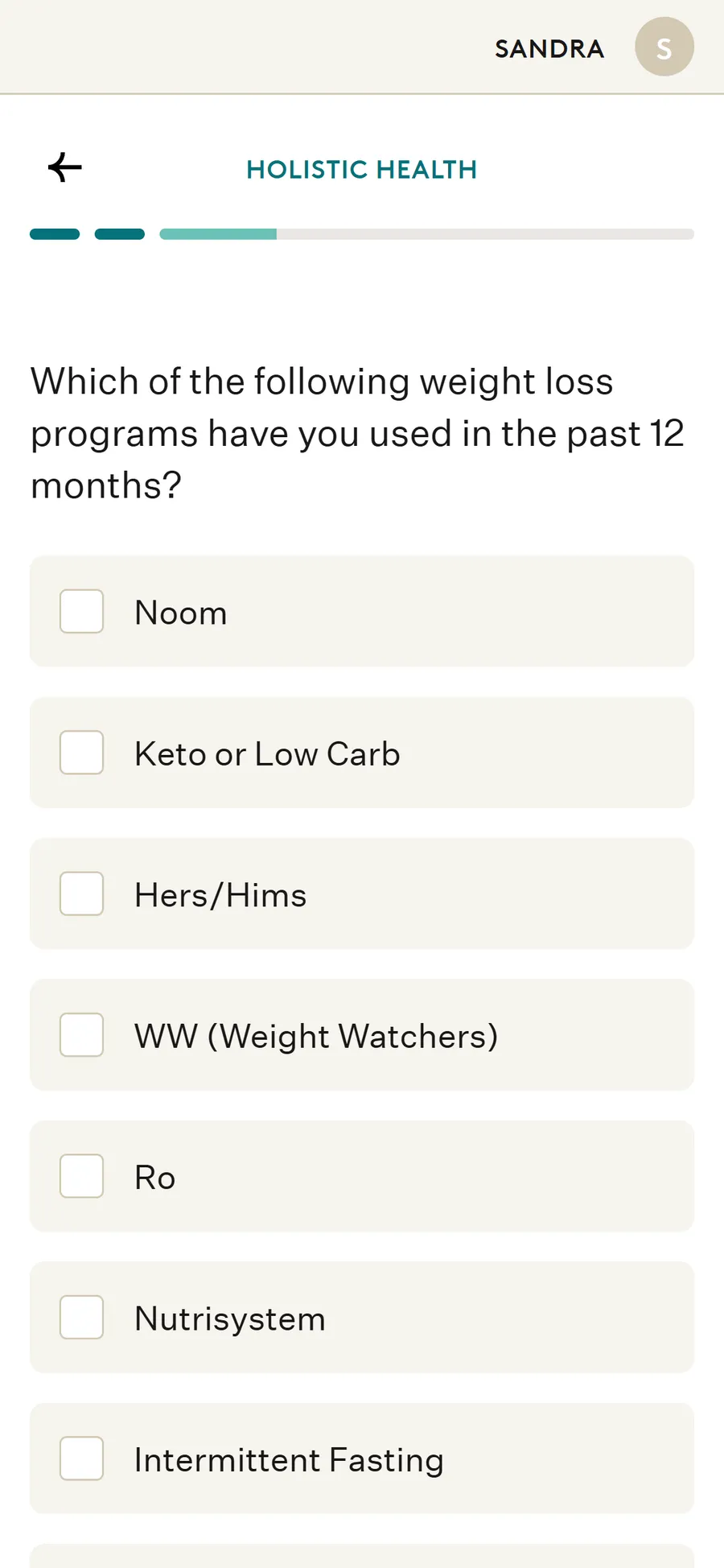 Noom — Holistic health and dosing questions (screen 7)