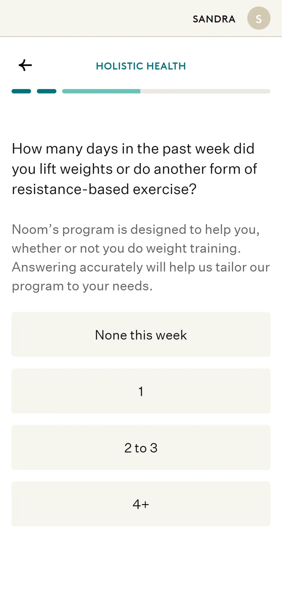 Noom — Holistic health and dosing questions (screen 11)