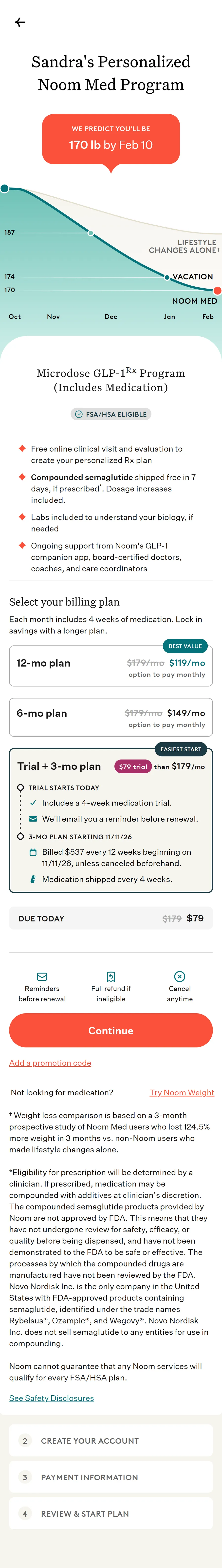 Noom — $119/mo for a year, or $79 then $537 every 12 weeks (mobile)