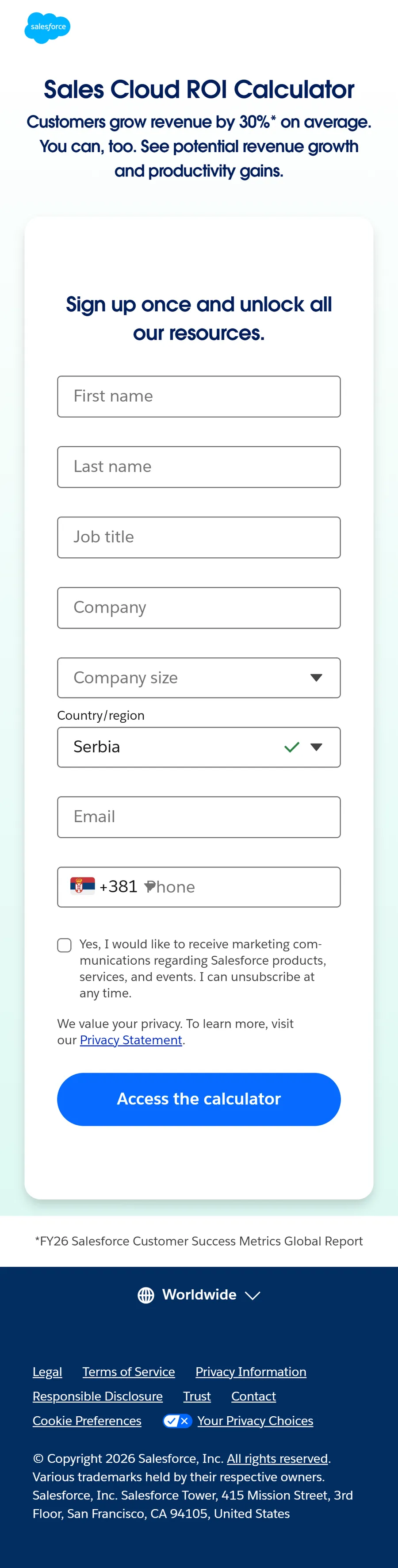 Salesforce — The gate: the same eight fields (mobile)