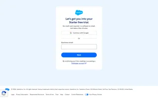 Salesforce — The header’s “Get started”: a Starter trial