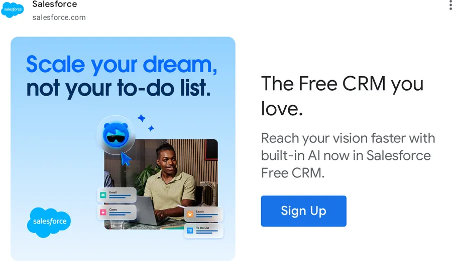 Salesforce — “The Free CRM you love.” (mobile)