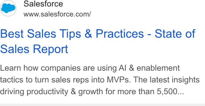 Salesforce — Google: the report sold as sales tips (screen 1)