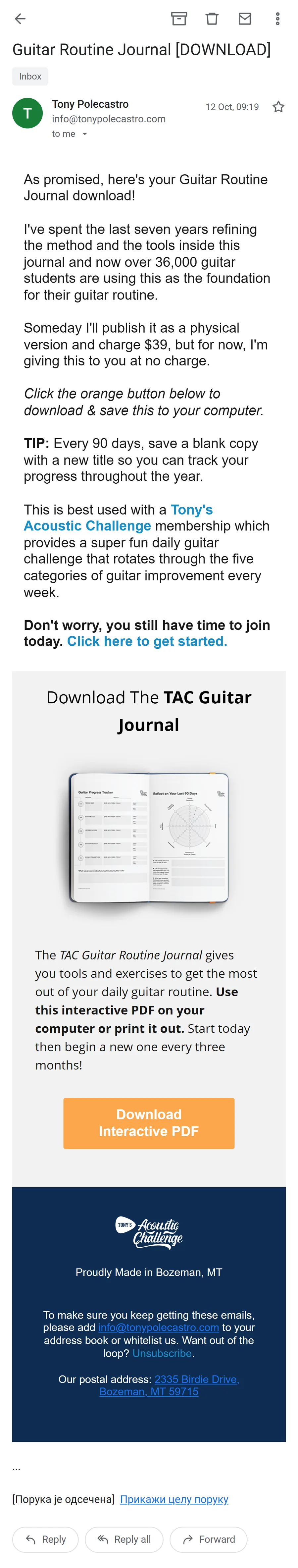 Tony's Acoustic Challenge — “Guitar Routine Journal [DOWNLOAD]” (mobile)