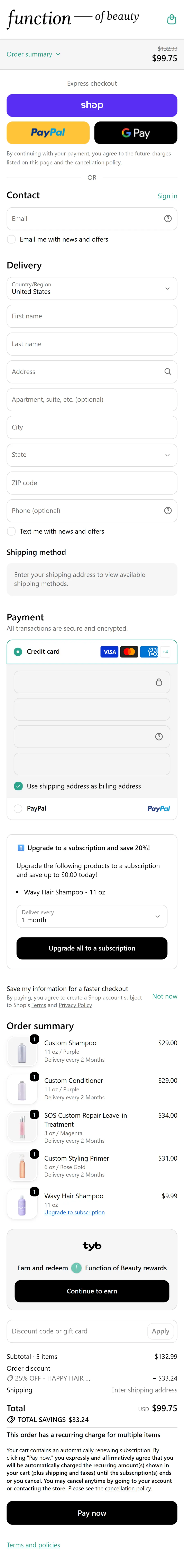 Function of Beauty — Custom bottles "Delivery every 2 Months", and a box to subscribe the rest (screen 2)