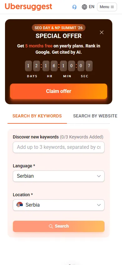 Ubersuggest — Keyword Discovery Tool (mobile)
