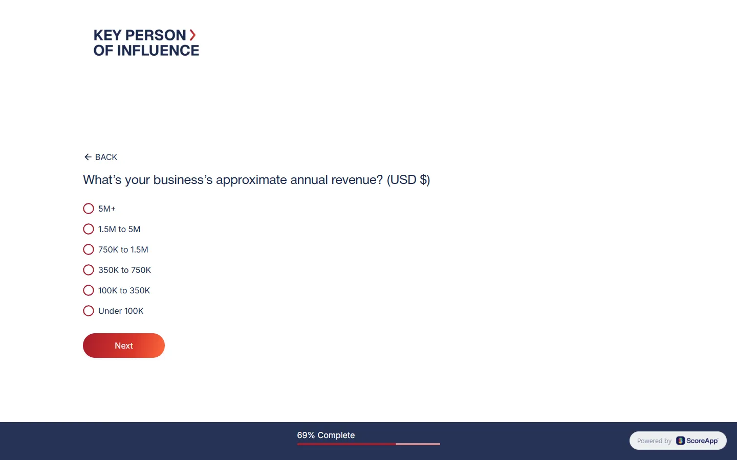 Dent Global — The scorecard: about thirty scored questions, then six that sort you (screen 4)