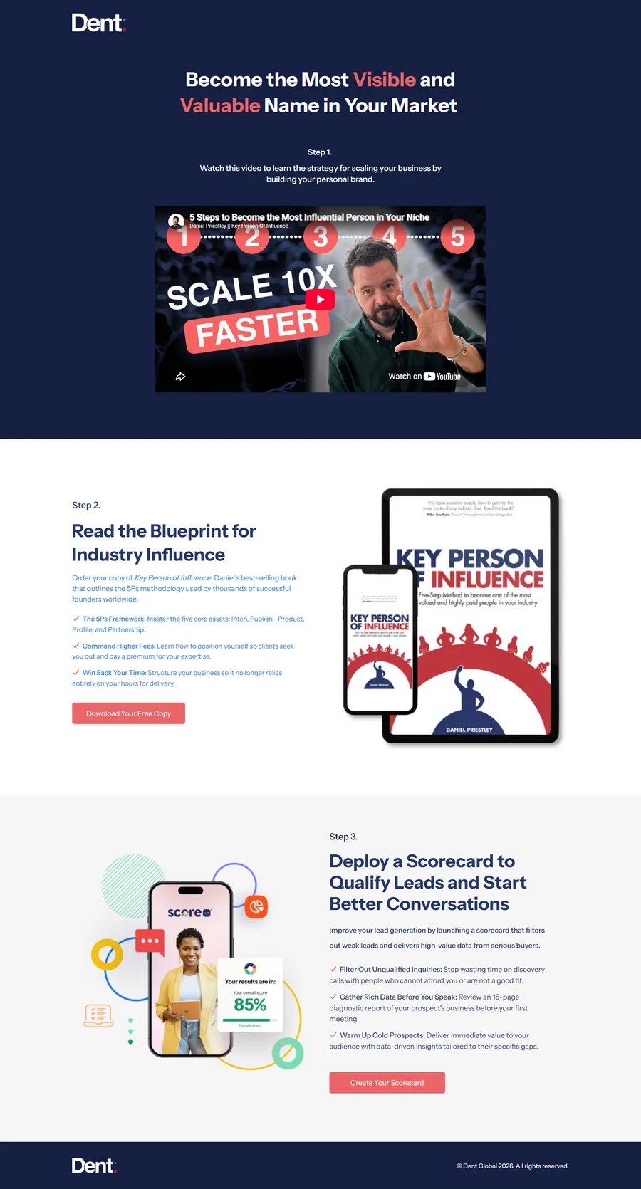 Dent Global — The resources page: a video, a free book, and ScoreApp (mobile)