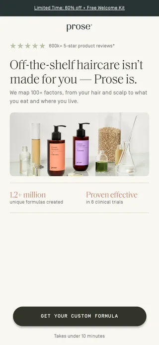 Prose — "Off-the-shelf haircare isn't made for you" start page