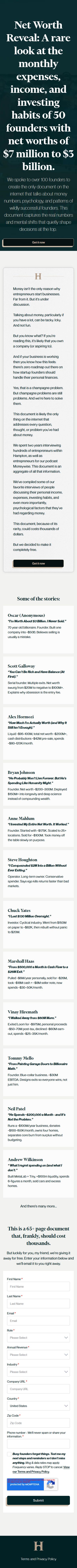 Hampton — "Net Worth Reveal: A rare look at the monthly expenses, income, and investing habits of 50 founders" (mobile)