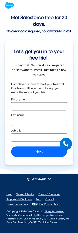 Salesforce — “Get Salesforce free for 30 days.”