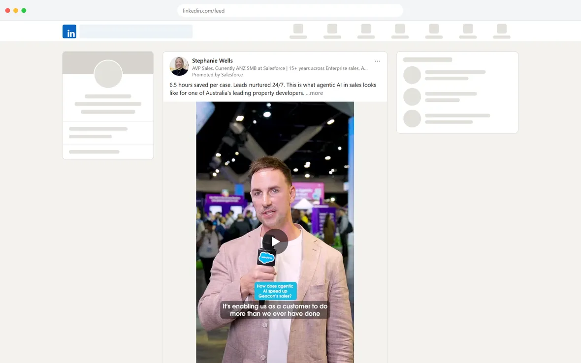 Salesforce — LinkedIn: a sales leader’s own post, boosted (desktop)