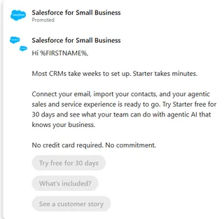 Salesforce — LinkedIn: InMails from “Salesforce for Small Business”