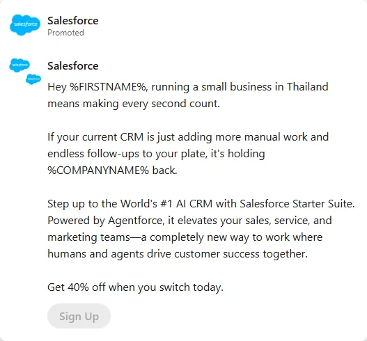 Salesforce — LinkedIn: InMails from “Salesforce for Small Business” (screen 3)