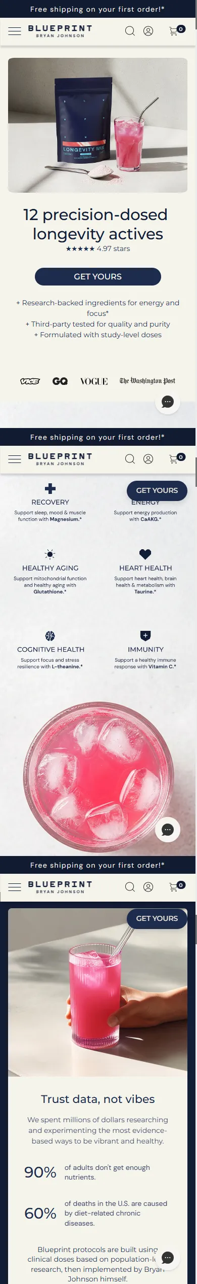 Blueprint — Longevity Mix Actives — hero and benefits (mobile)