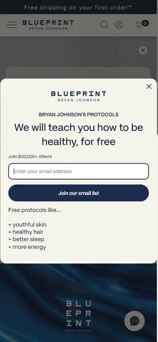 Blueprint — Klaviyo email popup ("healthy, for free")