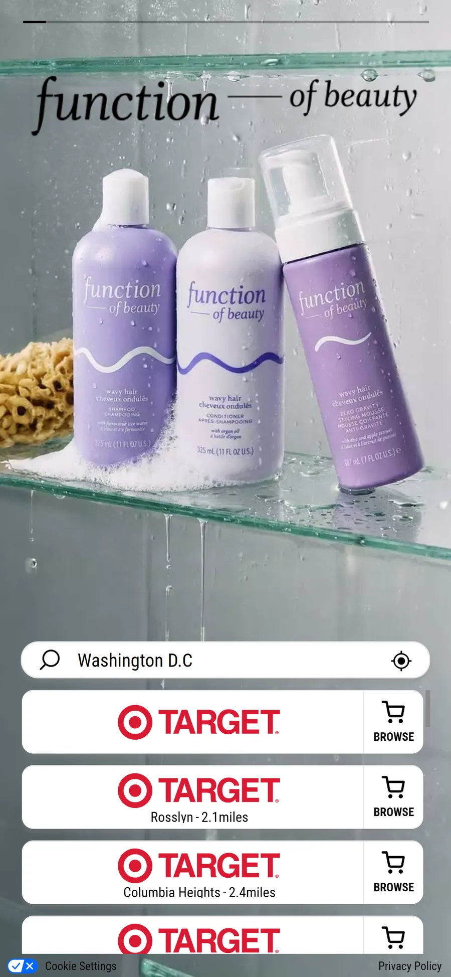 Function of Beauty — "Shop By Hair Type" — a where-to-buy page with one retailer on it (screen 1)