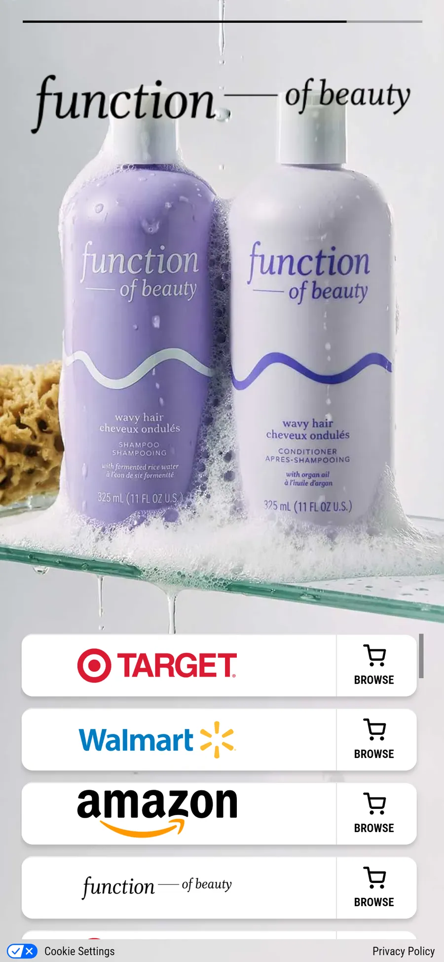 Function of Beauty — "Shop By Hair Type" — a where-to-buy page with one retailer on it (screen 4)