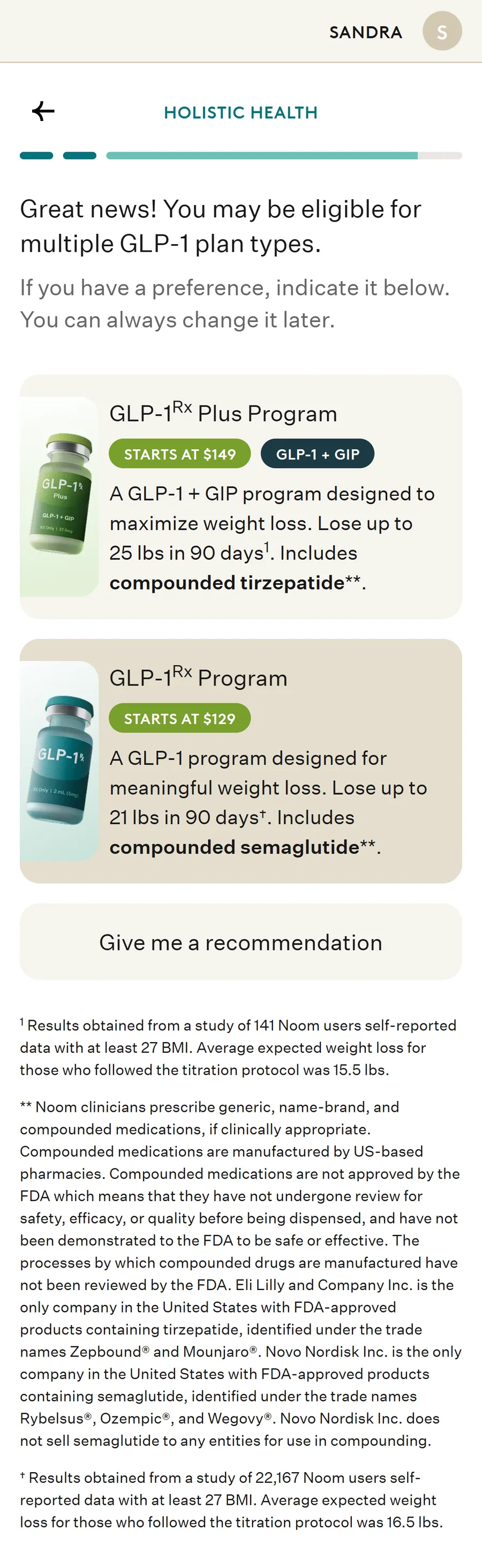 Noom — Noom Med's seven plans, behind "See other options" (screen 4)