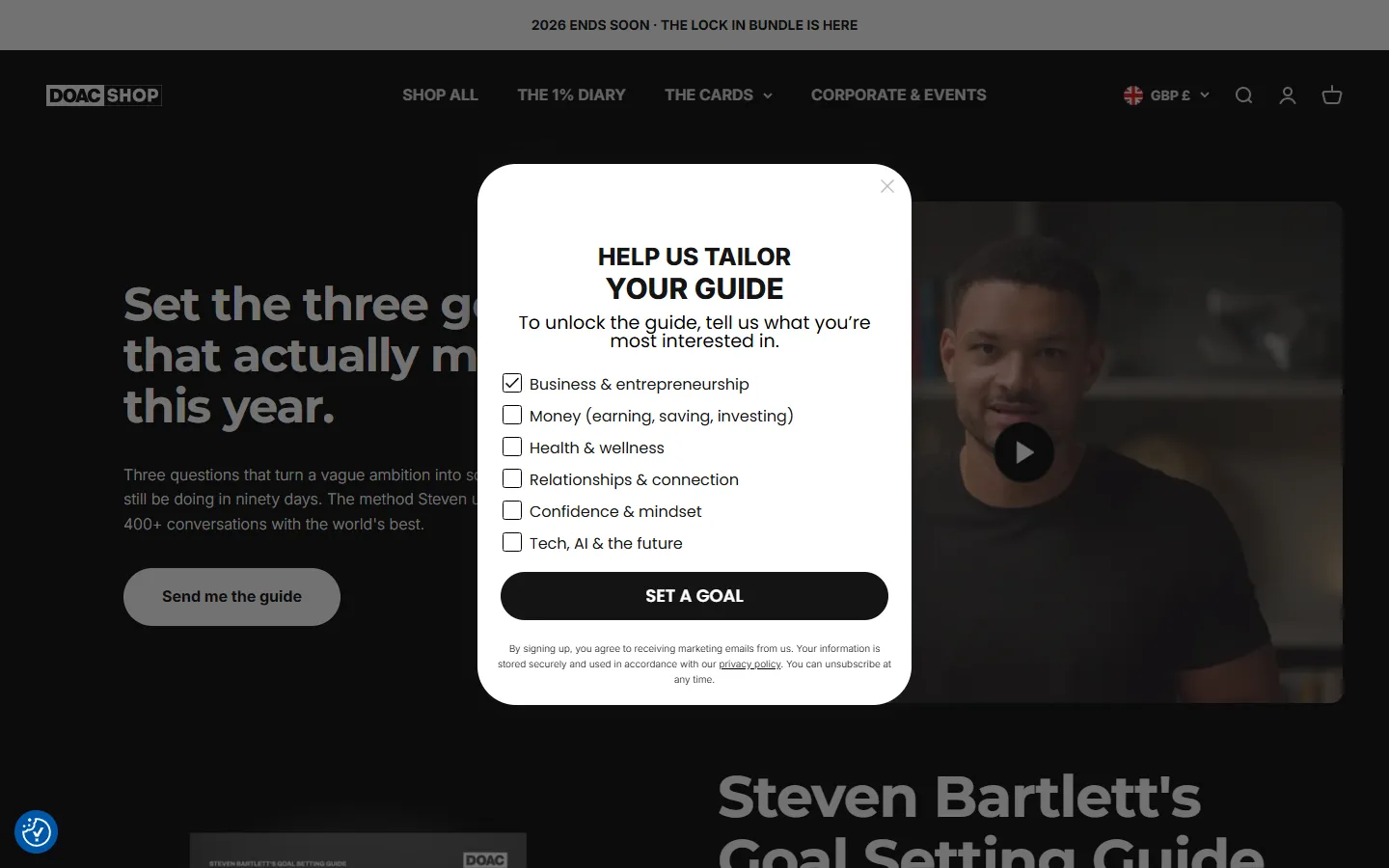 The Diary Of A CEO — “Help us tailor your guide” (screen 1)