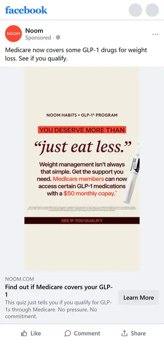 Noom — "Medicare now covers some GLP-1 drugs" — Medicare image ad