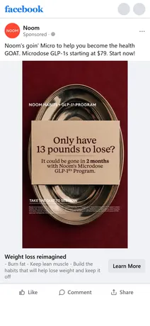 Noom — "Only have 13 pounds to lose?" — Microdose GLP-1 image ad