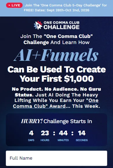 ClickFunnels — Challenge registration form (mobile)