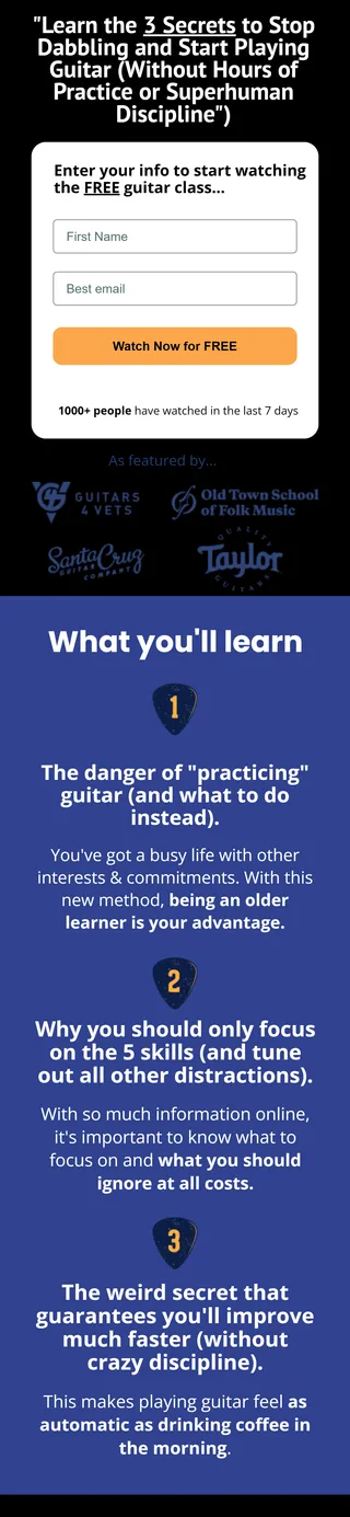 Tony's Acoustic Challenge — “Enter your info to start watching the FREE guitar class…”