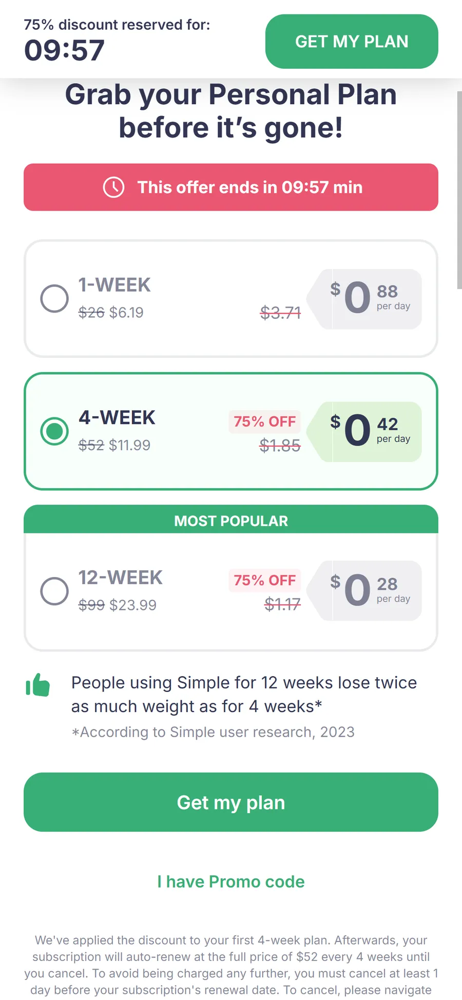Simple — "Pick a gift, unlock up to 75% off" (screen 2)