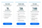 Salesforce — $0, $25, $100: all “Try for free”