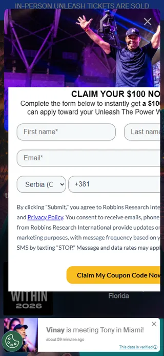 Tony Robbins — "CLAIM YOUR $100 NOW"