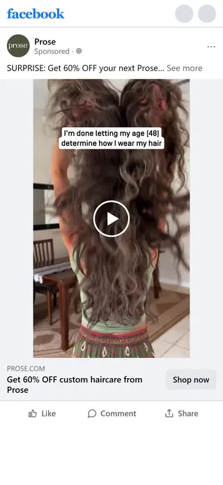 Prose — "60% OFF your next Prose order" win-back ad